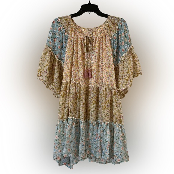 GiGio Dresses Gigio Seafoam Mix Floral Print Short Bell Sleeve